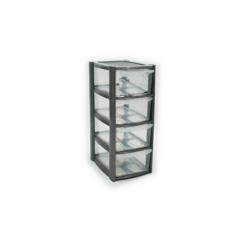 4 Drawer Plastic Storage Tower Unit  Silver/Mini