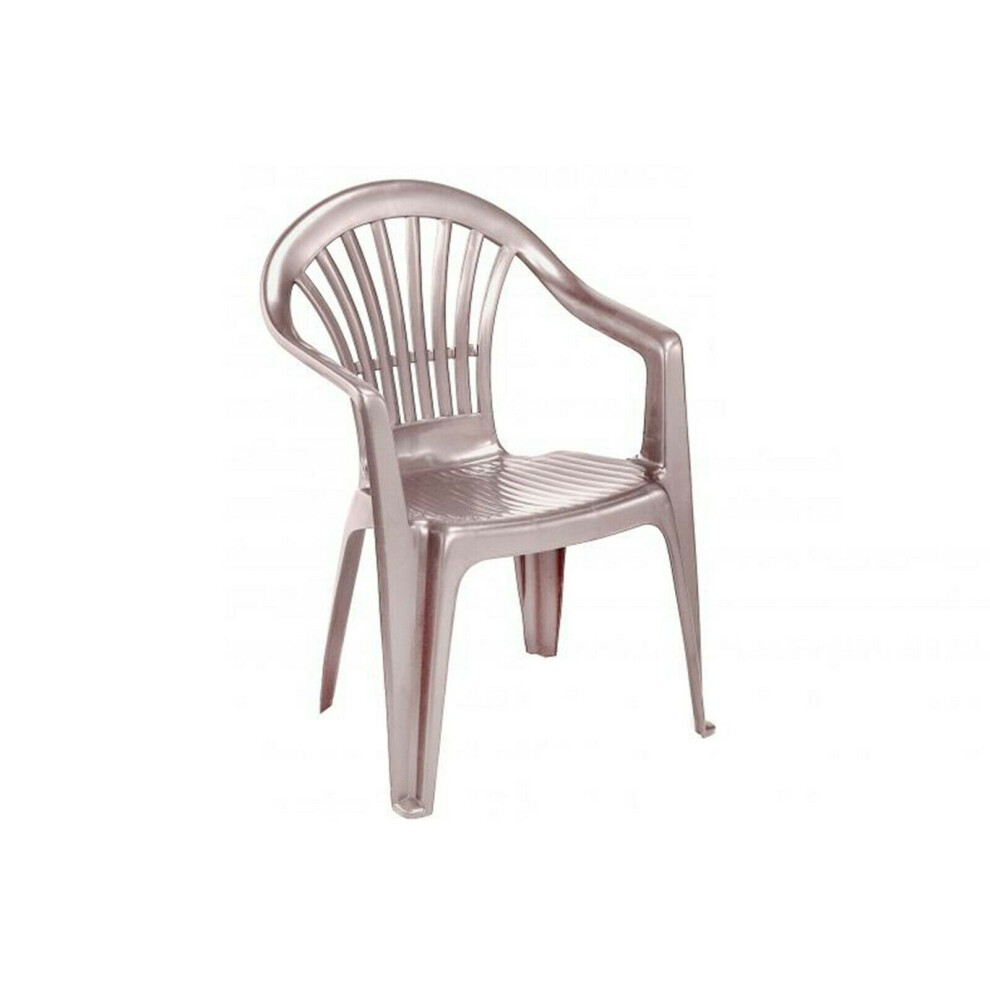 4 X Taupe Plastic Garden Chairs Low Back Seat Patio Partying Camping Stacking