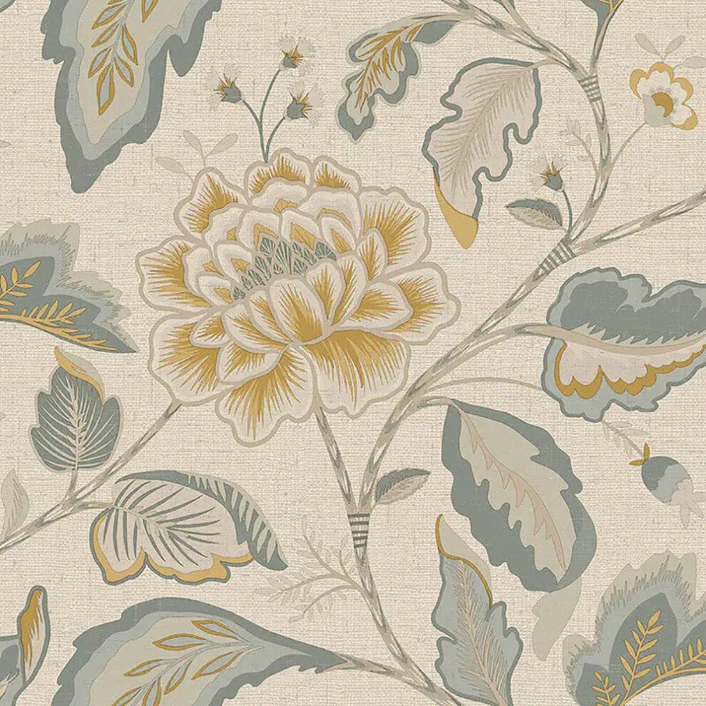 Belgravia Maya Trail Blue Yellow Wallpaper Floral Leaves Luxury Vinyl 5415058079093