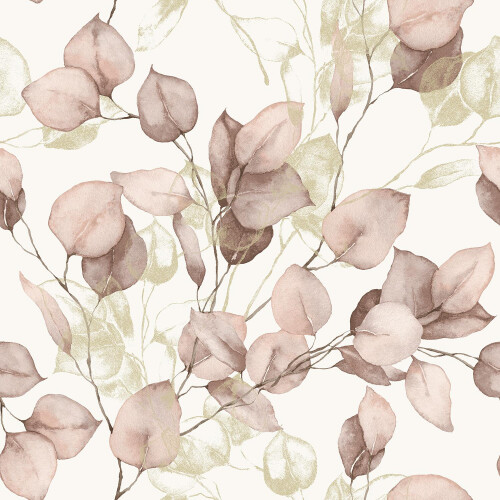 Muriva Muriva Eucalyptus Blush Wallpaper Metallic Gold Effect Leaves Feature Wall