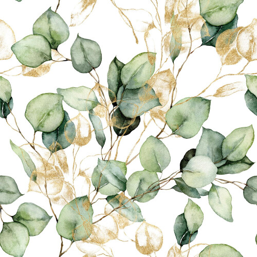Muriva Muriva Eucalyptus Green Wallpaper Metallic Gold Effect Leaves Feature Wall