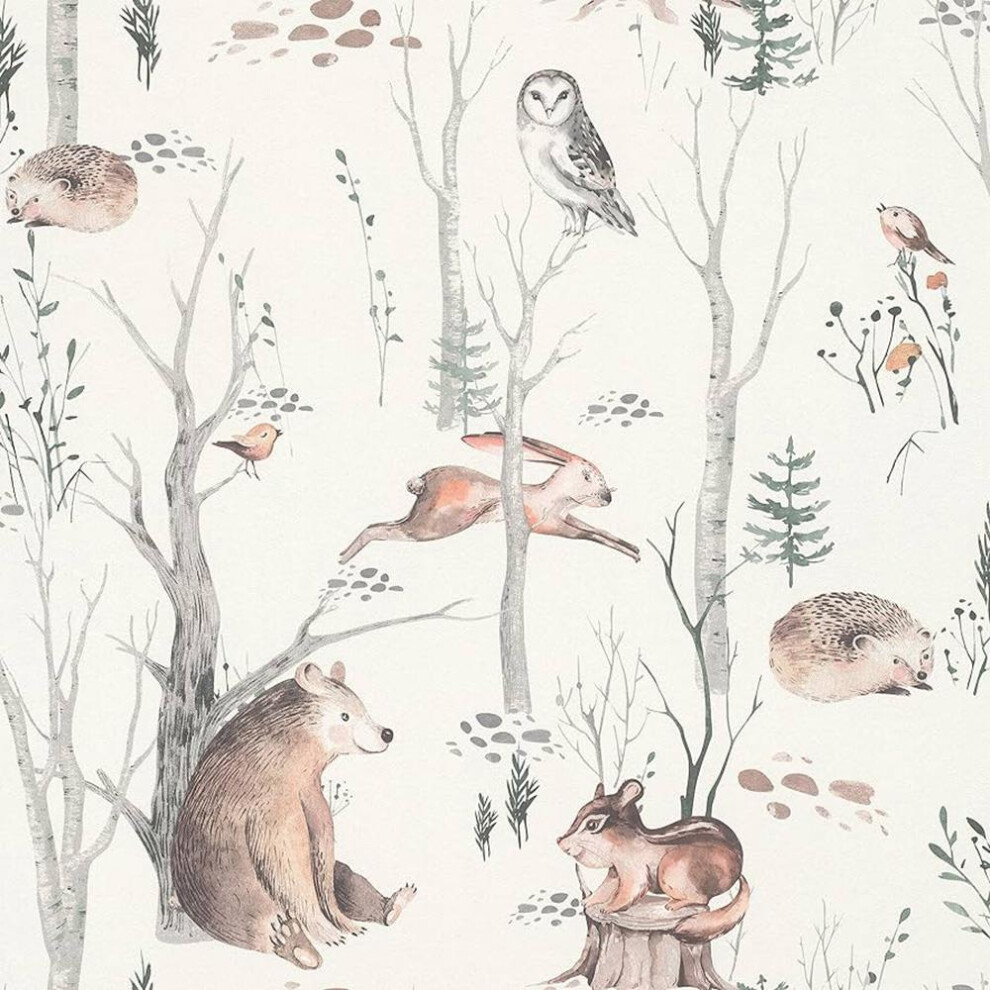 Kids Woodland Walk Wallpaper Trees Naturistic Animals Rasch