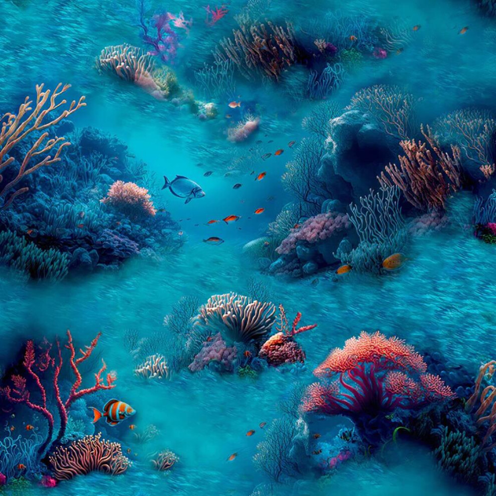 Arthouse Under The Sea Wallpaper Fish Realistic Modern Feature Wall Blue/Coral