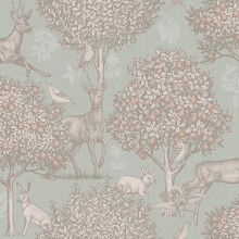 Arthouse Woodland Scene Sage Green Wallpaper Floral Flowers Animals Feature Wall