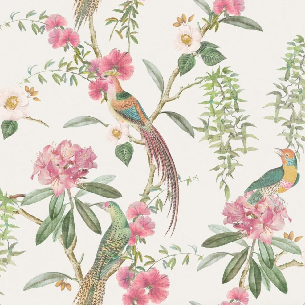 Arthouse Exotic Garden Pink Green Wallpaper Floral Birds Leaves
