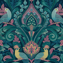 Grandeco Arcadia Pink Wallpaper Birds Leaves Naturistic Textured