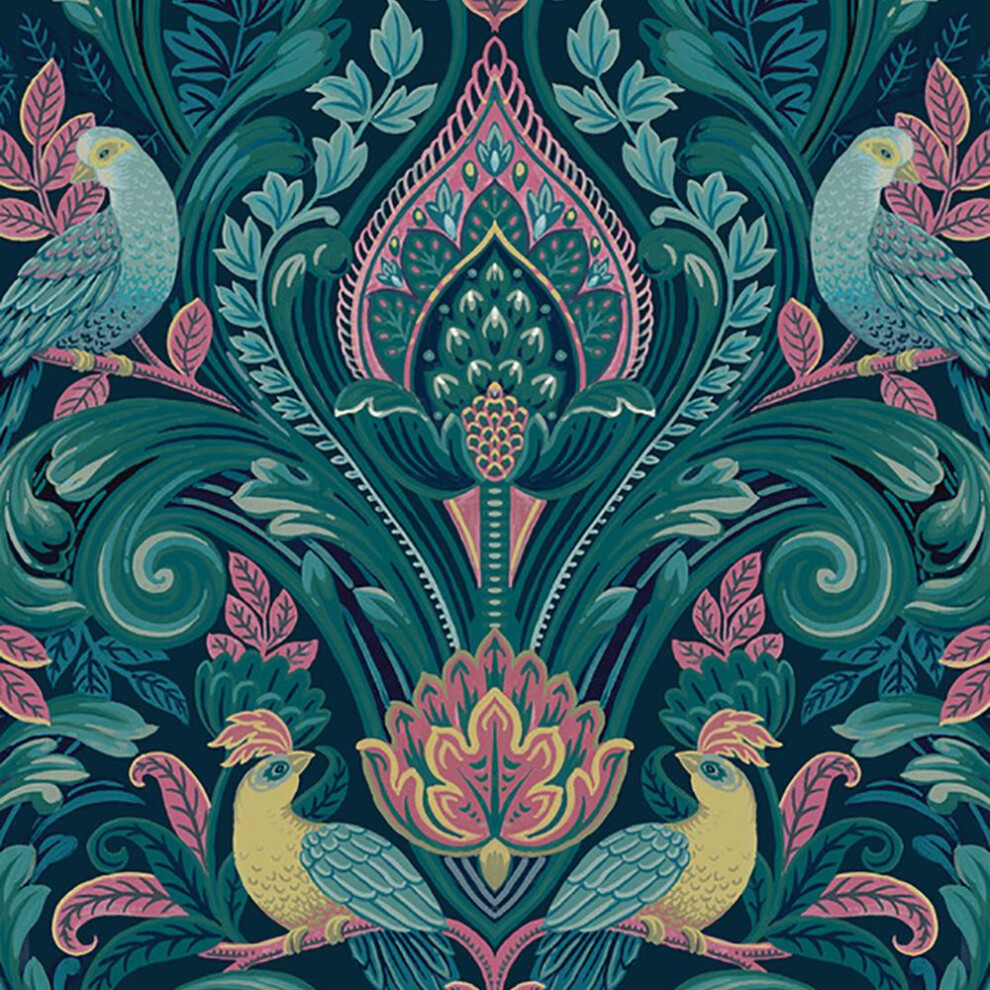 Grandeco Arcadia Wallpaper Birds Leaves Naturistic Textured Pink