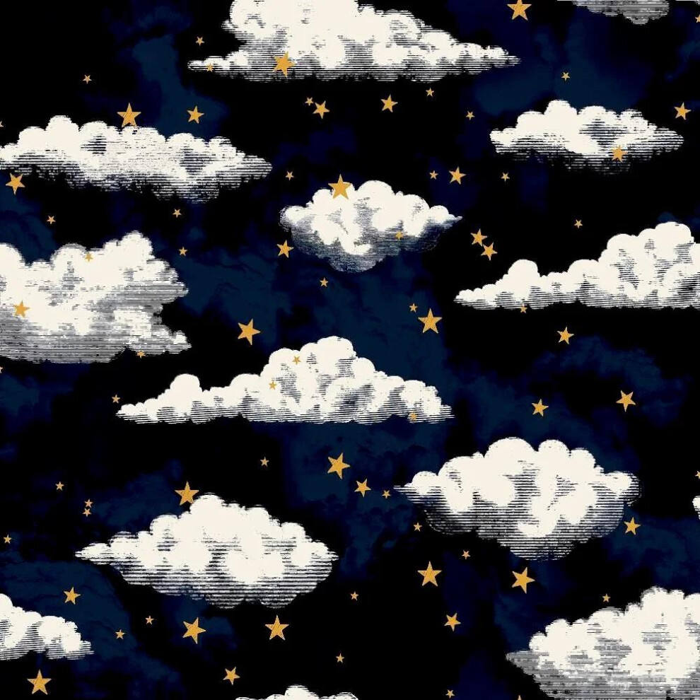 Arthouse Stars And Clouds Navy Wallpaper Metallic Nursery Children's Room Gold