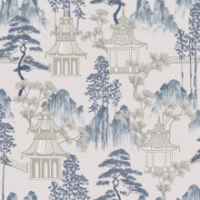 Arthouse Japanese Pagoda Blue Grey Wallpaper Floral Oriental