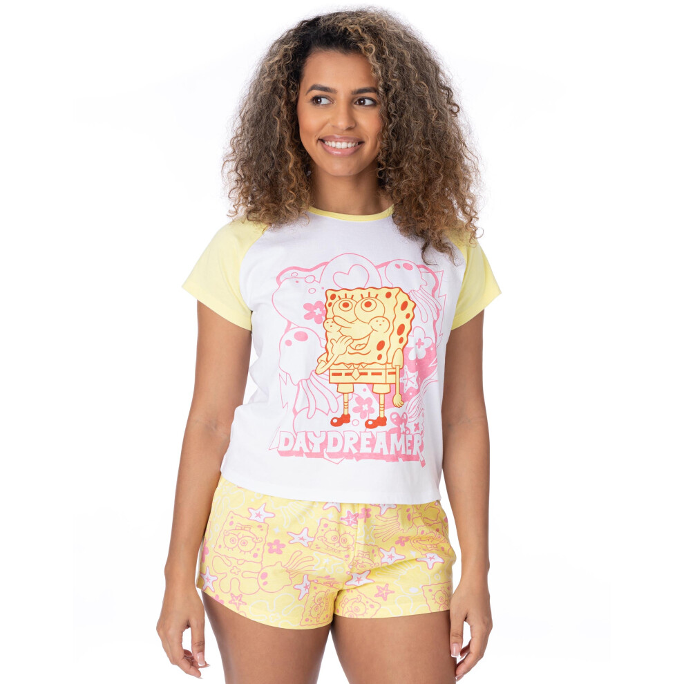 (Medium) SpongeBob SquarePants Womens Multicoloured Short Sleeve Short Leg Pyjama Set