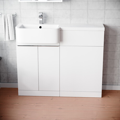 NES Home 1000mm Left Hand Freestanding White Cabinet with Basin & WC Unit 1