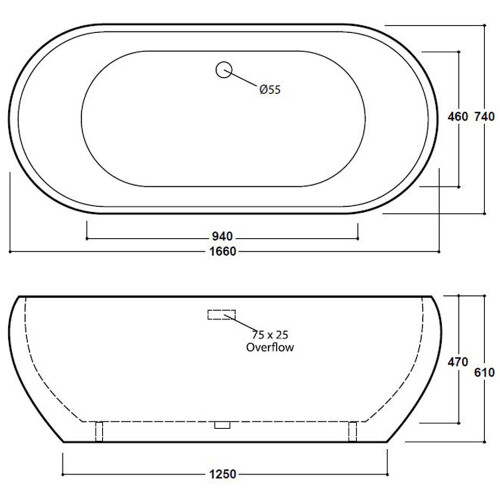 Freestanding Modern Double Ended Bath 1660mm - Olivia By Voda Design 1