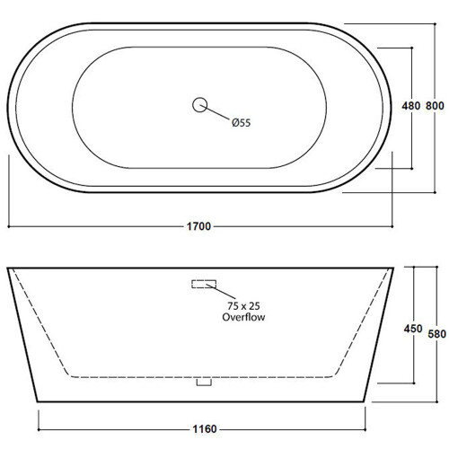 Freestanding Modern Double Ended Bath 1700mm - Duke By Voda Design 2
