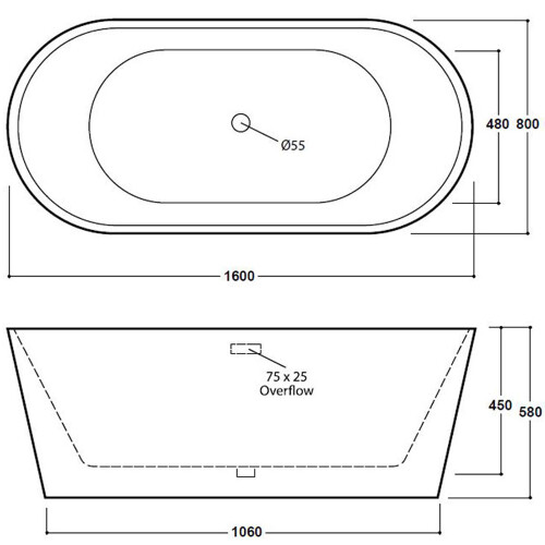 Freestanding Modern Double Ended Bath 1600mm - Duke By Voda Design 2