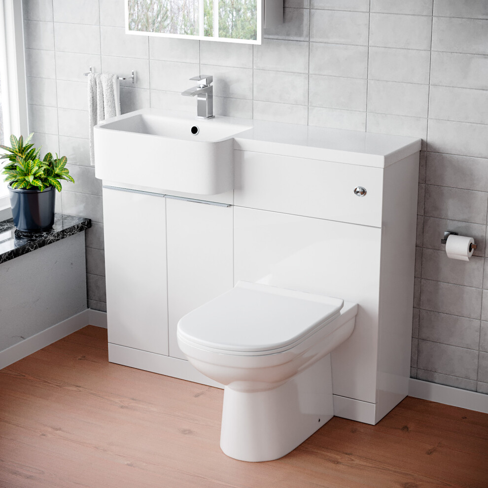 1000mm White LH Freestanding Cabinet with Basin, WC Unit & Toilet