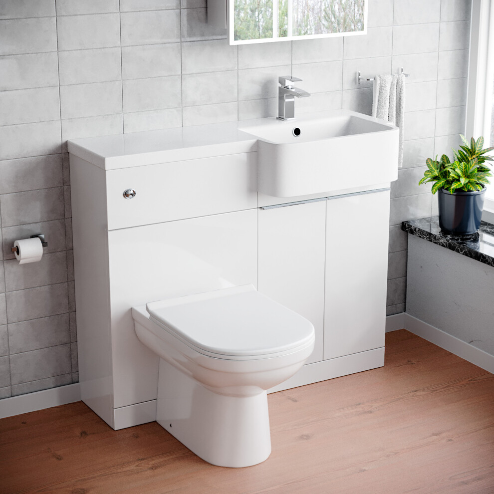Nes Home 1000Mm White Rh Freestanding Cabinet With Basin, Wc Unit & Toilet