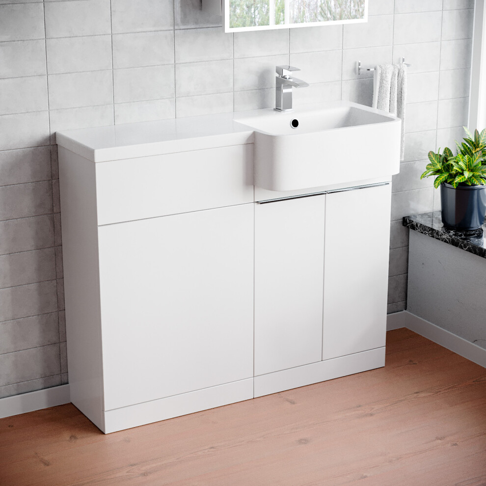 1000mm Right Hand Freestanding White Cabinet with Basin & WC Unit