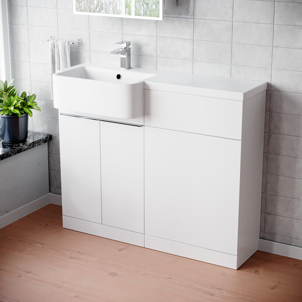 1000mm Left Hand Freestanding White Cabinet with Basin & WC Unit