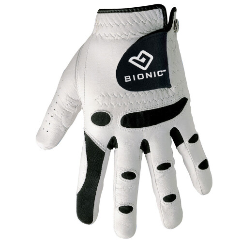(S - 2 Pack, White) Bionic Mens StableGrip Leather Golf Gloves Orthopedic - LH 1