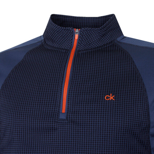 Calvin Klein (XL, Navy/Orange) Calvin Klein Mens 2021 Micro Grid CK 1/2 Zip Mid Layer Pullover 2