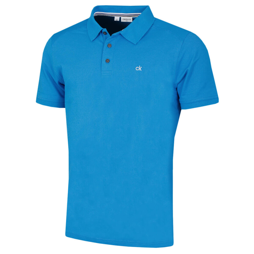 (XXXL, Blue) Calvin Klein Mens Campus 3 Button Ribbed Collar Golf Polo Shirt - -