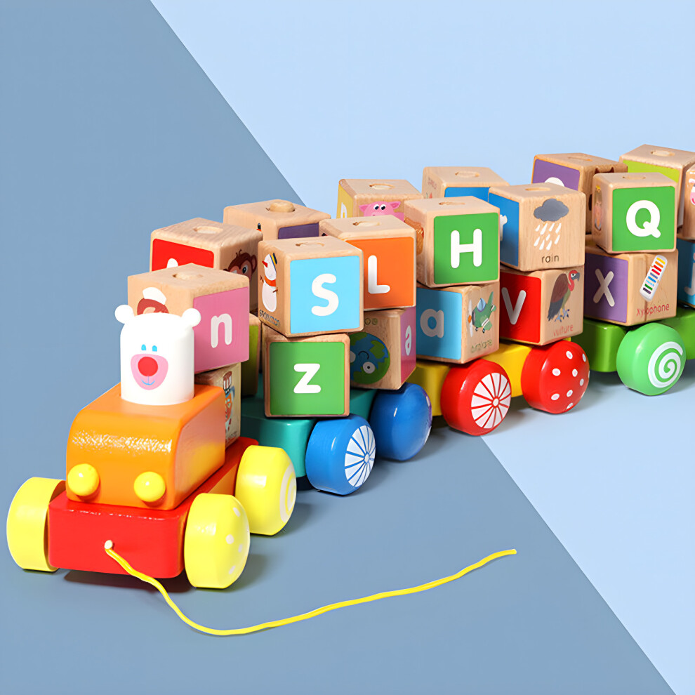 RLS Wooden colourful pull along alphabet block train Toy