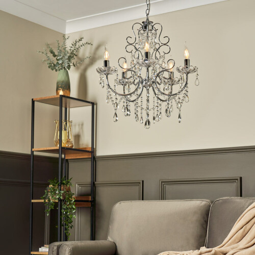 Litecraft Madonna Chrome Chandelier 5 Arm 1