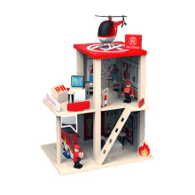 RLS Wooden Fire Station Playset 3 Level with Figures Truck Helicopter