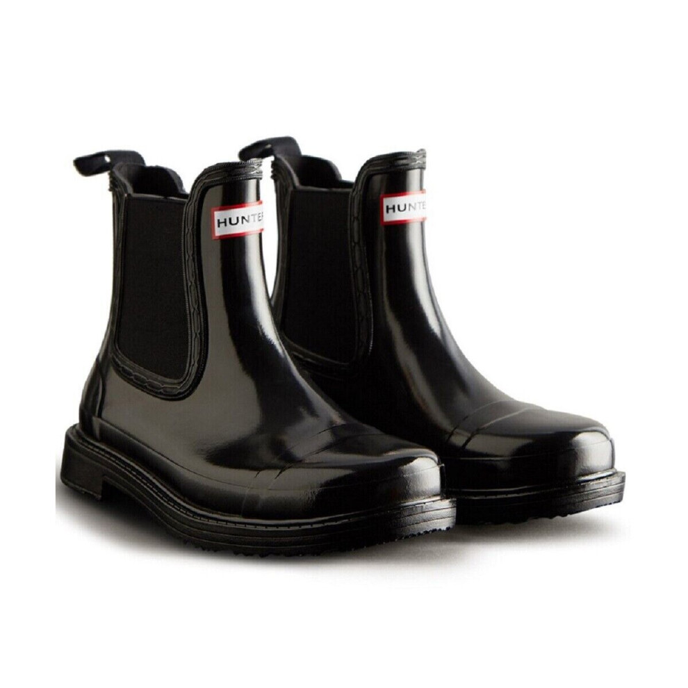 (Women's UK 6) Women's Pull On Black Gloss Ankle Chelsea Boots