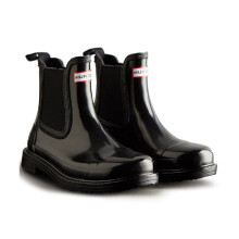 (Women's UK 7) Women's Pull On Black Gloss Ankle Chelsea Boots