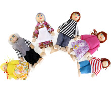 RLS 6pc Wooden Puppet Toy Cartoon Family Dolls for Children Play House