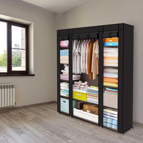 Fabric Canvas Wardrobe Fabric Clothes Organizer Hanging Rail Storage 2