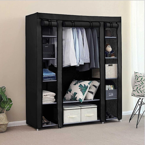 Fabric Canvas Wardrobe Fabric Clothes Organizer Hanging Rail Storage