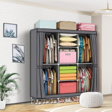 Canvas Fabric Wardrobe Storage Hanging Rail Shelf Foldable Portable