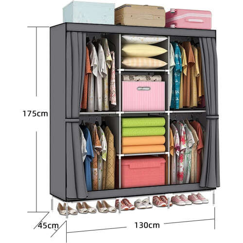 Canvas Fabric Wardrobe Storage Hanging Rail Shelf Foldable Portable 2