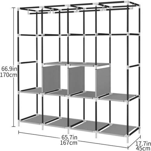 Portable Wardrobe Shelf Clothes Storage Organizer with 4 Hanger Rails 2