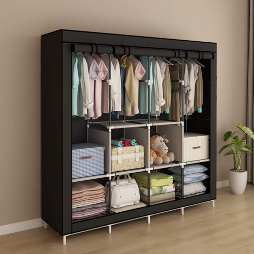 Portable Wardrobe Shelf Clothes Storage Organizer with 4 Hanger Rails