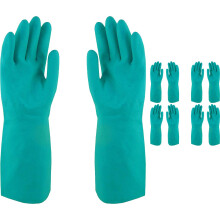 (Small) 5 Pair Safetyware Chem-Pro Heavy Duty Chemical Resistant Nitrile Work Gloves Flocklined Bulk Long 18mil Thick Green for Cleaning Dishwashing Kitchen