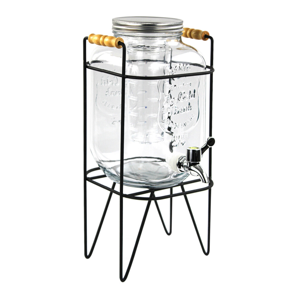 4L Glass Vintage Beverage Drinks Dispenser on Metal Stand Cocktail Jar with Tap