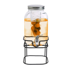4L Glass Vintage Beverage Drinks Dispenser on Metal Stand Cocktail Jar with Tap