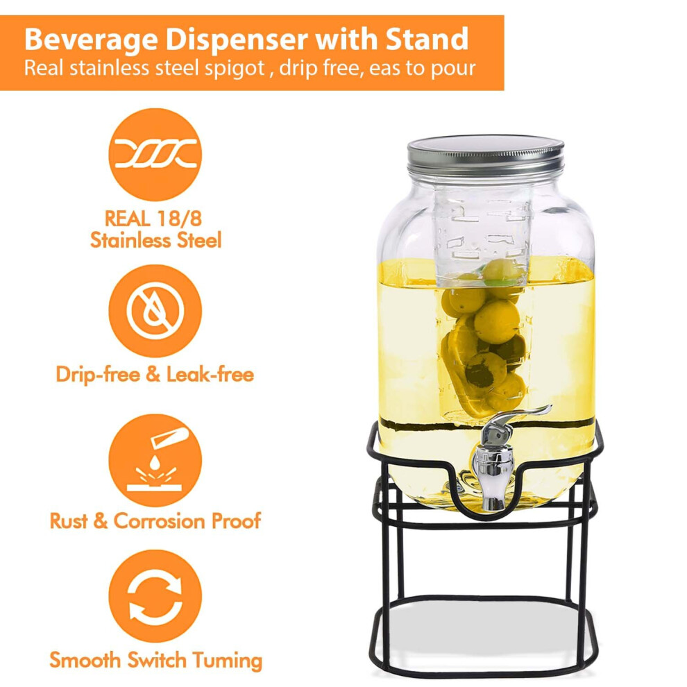 (4L Dispenser & Stand) Hover to zoom Have one to sell? Sell it yourself 4L/8L Glass Vintage Beverage Drinks Dispenser on Metal Stand Cocktail Jar & Tap