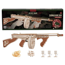 Woooden Gun Puzzle 3D Building Kit Model Submachine Toy DIY Jigsaw