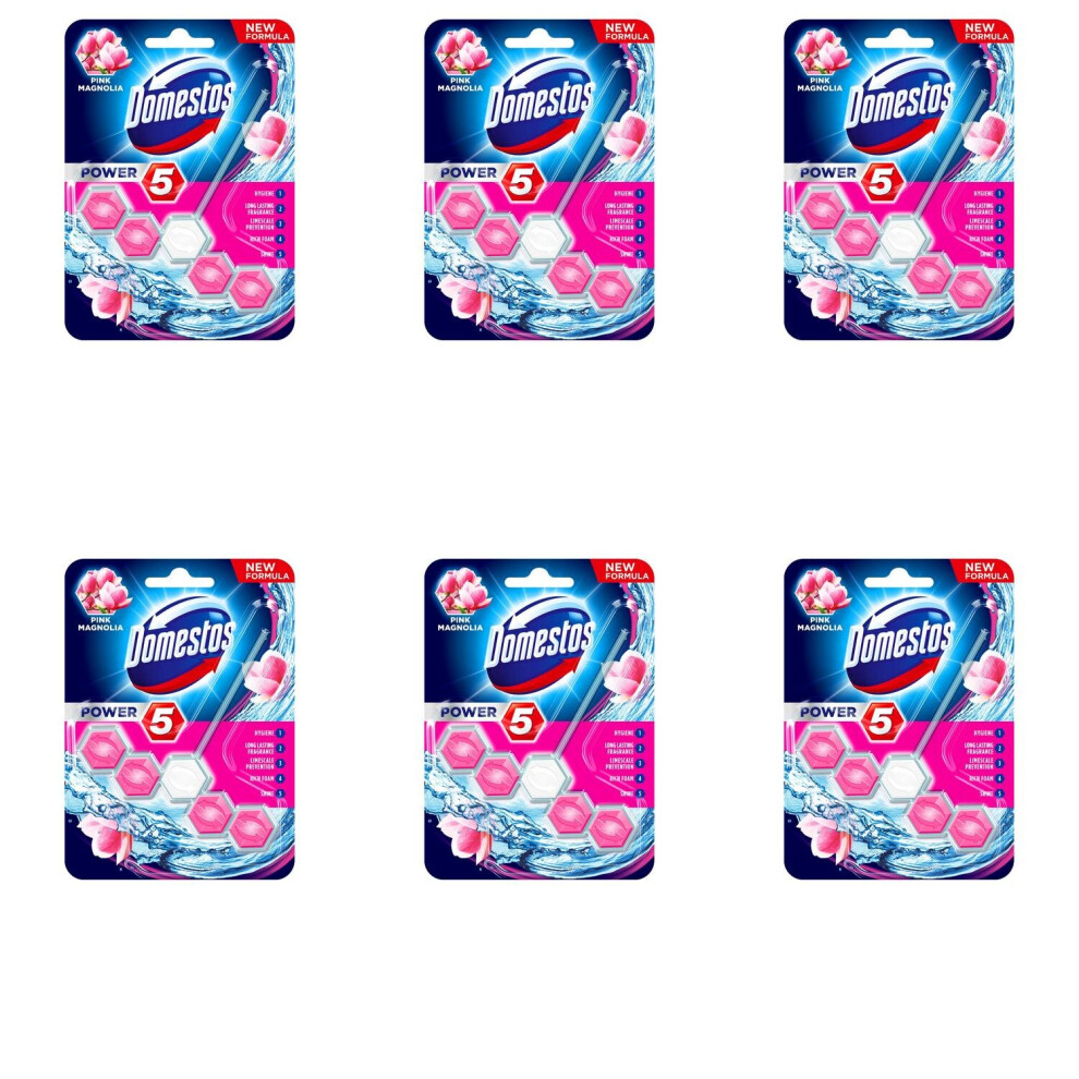 Domestos Power 5 Toilet Rim Block Pink Magnolia 55G - Pack of 6