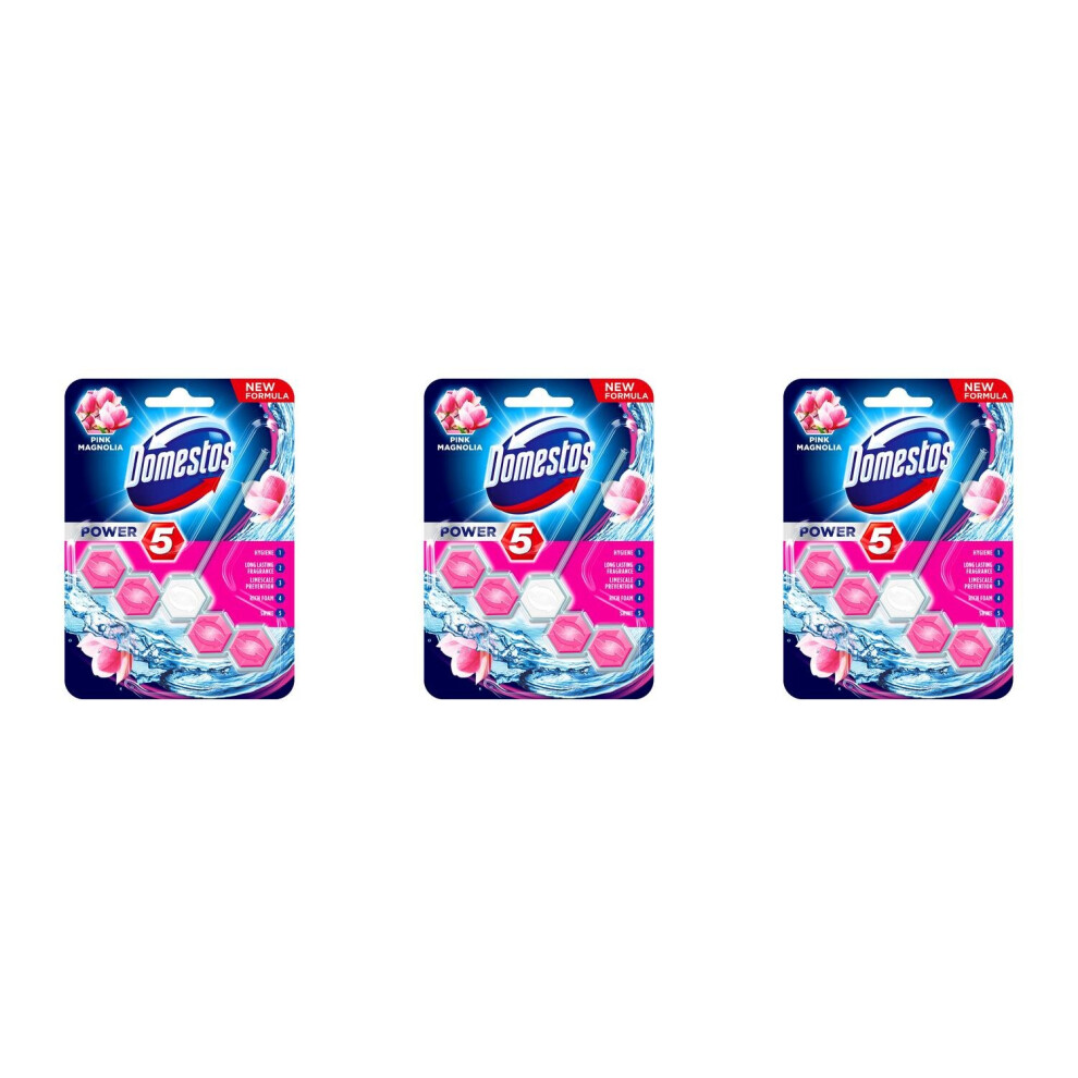 Domestos Power 5 Toilet Rim Block Pink Magnolia 55G - Pack of 3