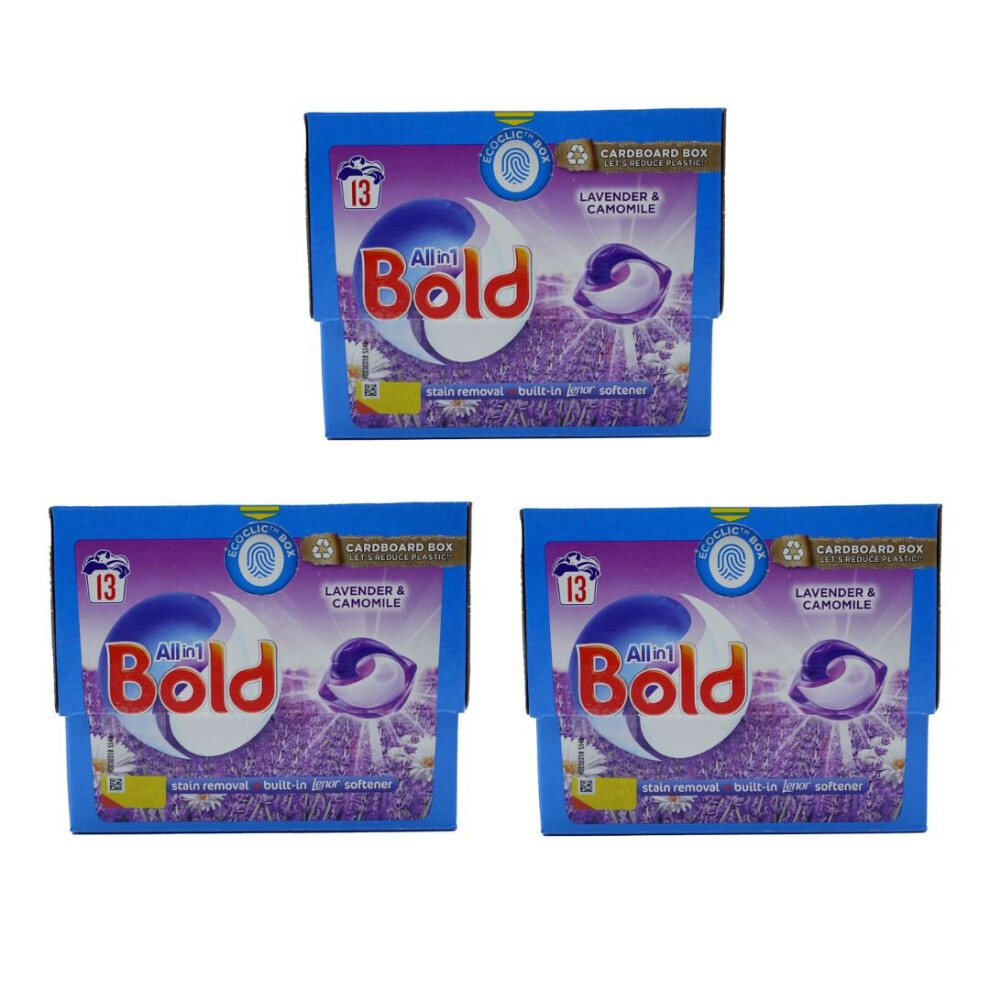 Bold All-in-1 Pods Washing Liquid Laundry Detergent Lavender & Camomile 13 Pods - Pack of 3