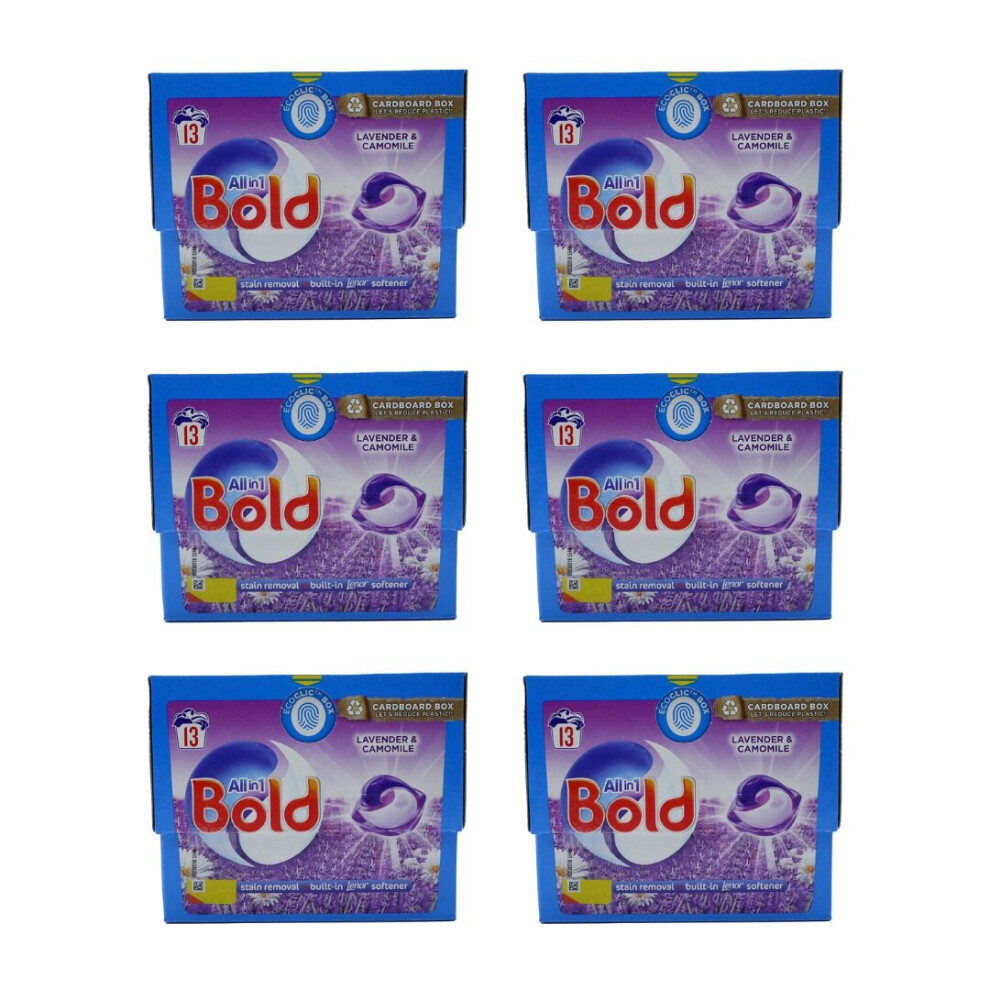 Bold All-in-1 Pods Washing Liquid Laundry Detergent Lavender & Camomile 13 Pods - Pack of 6