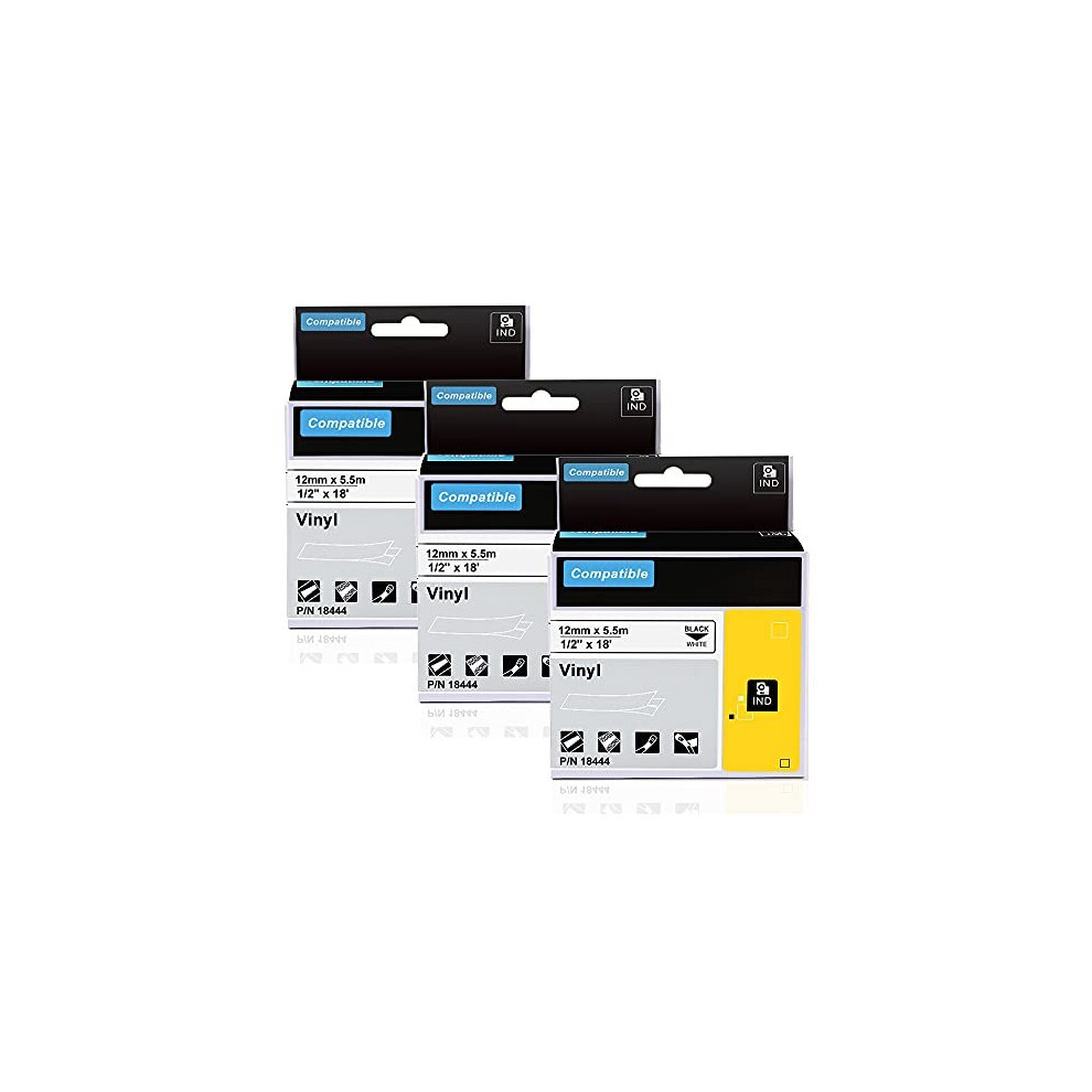 3 Pack Aonomi Rhino a18444 Labels Replace for DYMO Rhino 18444 1/2" 12mm Permanent Polyester Vinyl Industrial Tape Work with Rhino 5200 4200 6000