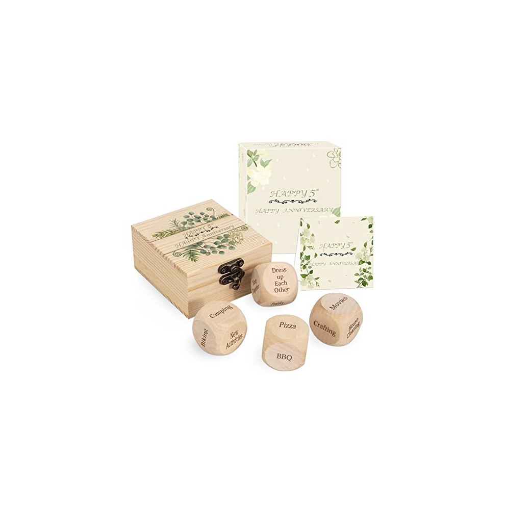 5th Anniversary Wood Gifts for Him, 5 Year Anniversary Date Night Dice Wooden Gift for Him, 5th Anniversary Wooden Gift for Wife, Happy 5th