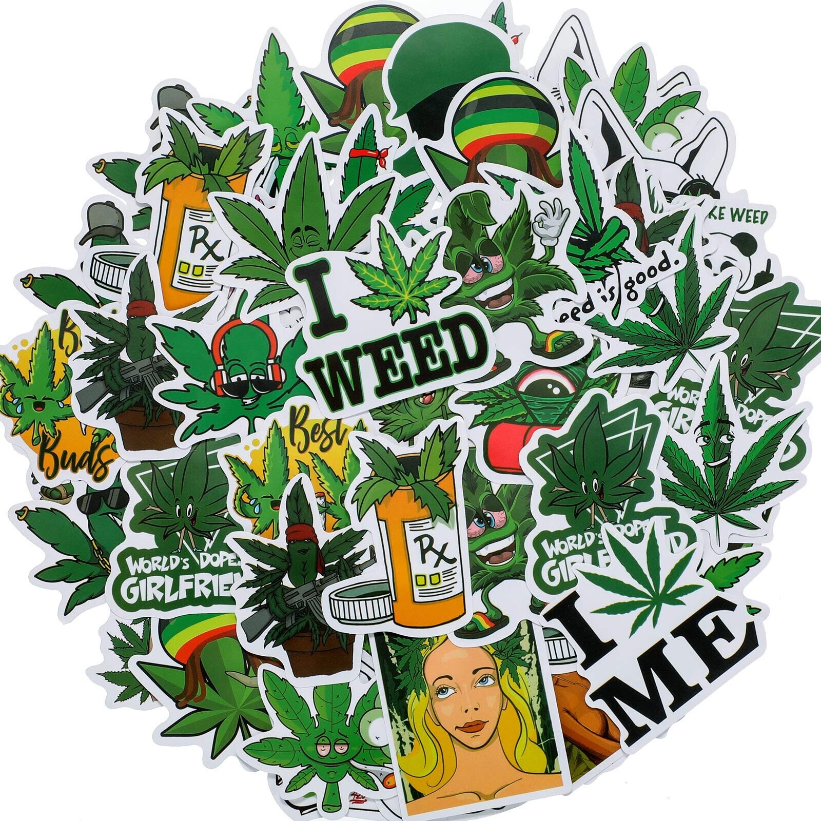 100 Pieces Funny Weed Stickers Green Weed Graffiti Decals for Water ...