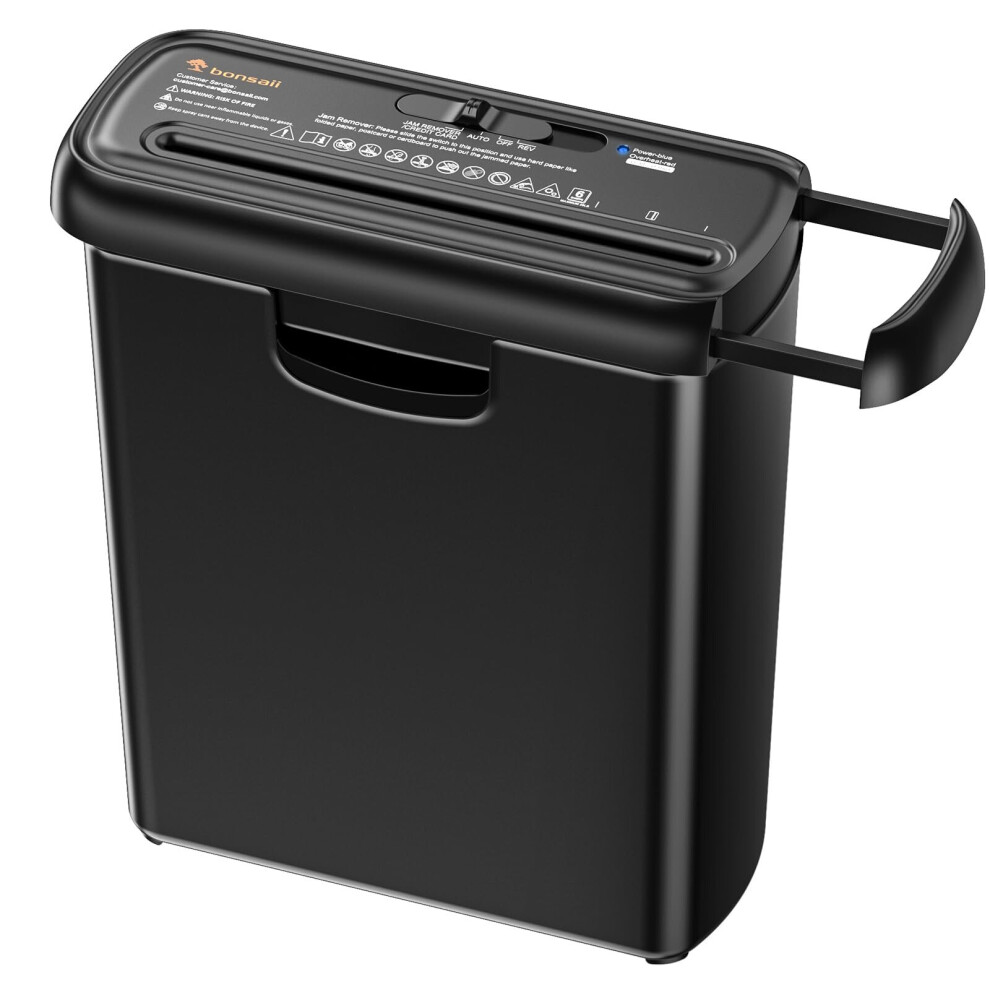 Bonsaii 6-Sheet Strip-Cut Paper Shredder, Small Paper Shredder for Home Use, Can be Used Without Bin, Extendable Arm Design with Overheat Protection,